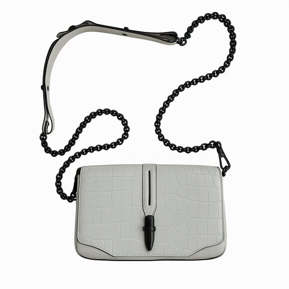 Rag & Bone Enfield Croc Embossed Leather Crossbody Bag Cream Black - Picture 1 of 10